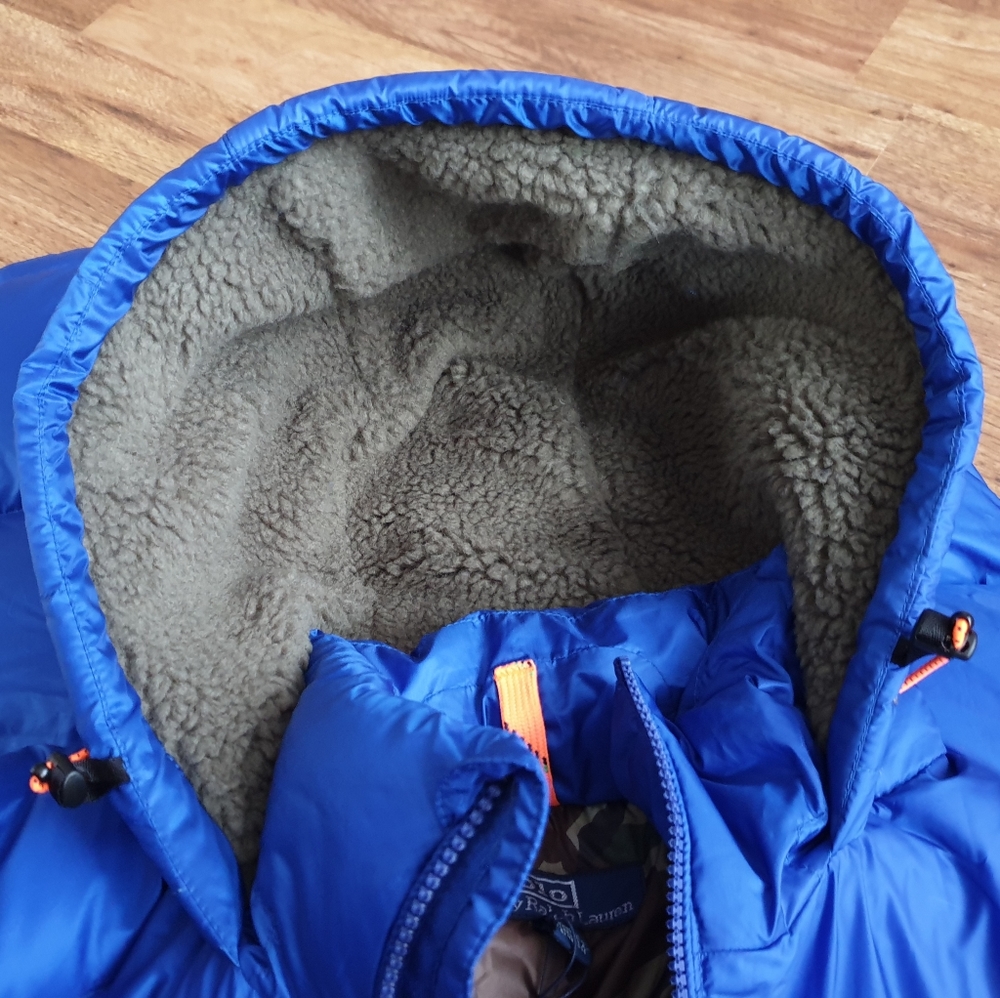 Polo Ralph Lauren Hooded Down Jacket Sportsmen 750 Fill Blue/Camo Sherpa Hood - Picture 6 of 12